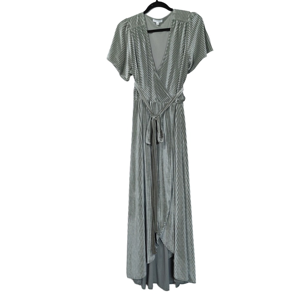 Baltic Born Andi Ribbed Velvet Maxi Wrap Dress XL Sage Green Flutter Sleeve